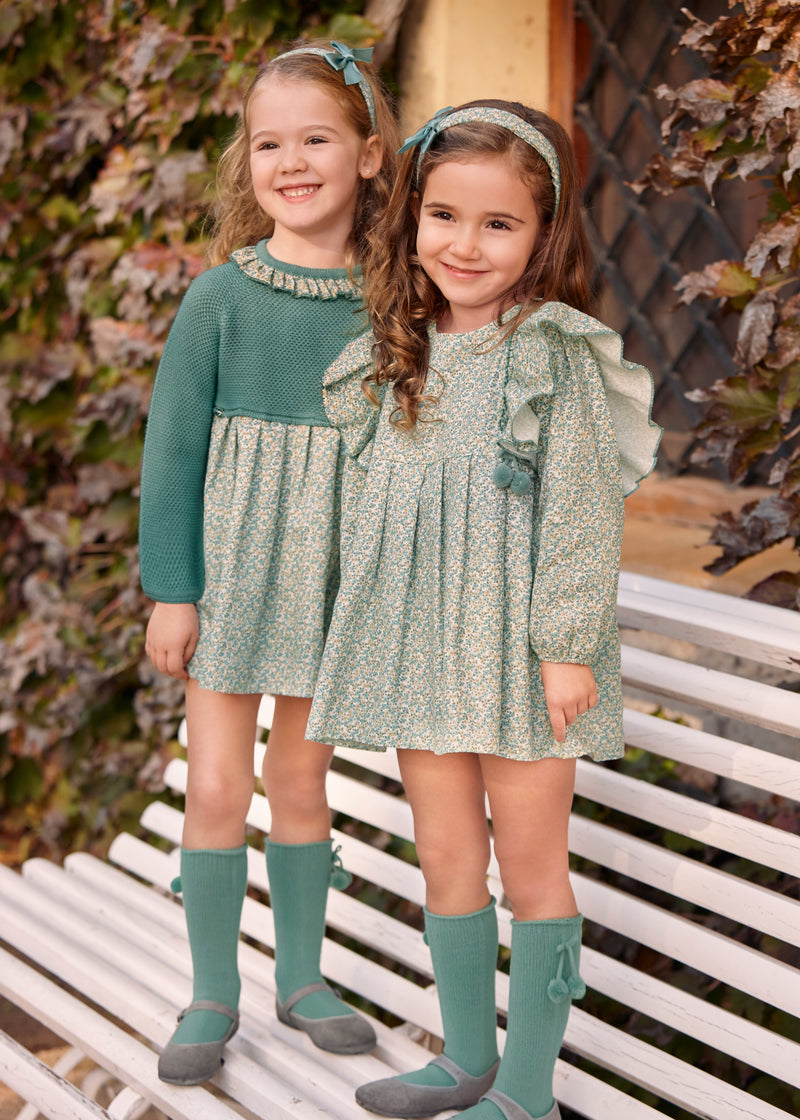 Baby Girl Knitted Floral Dress with Pompoms
