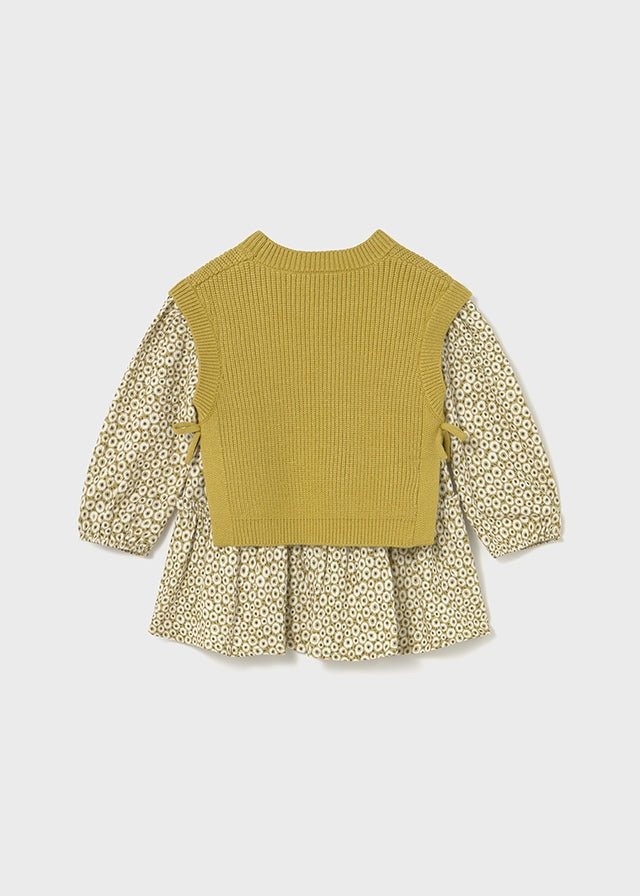 Baby Girl Knitted Vest & Printed Dress Set