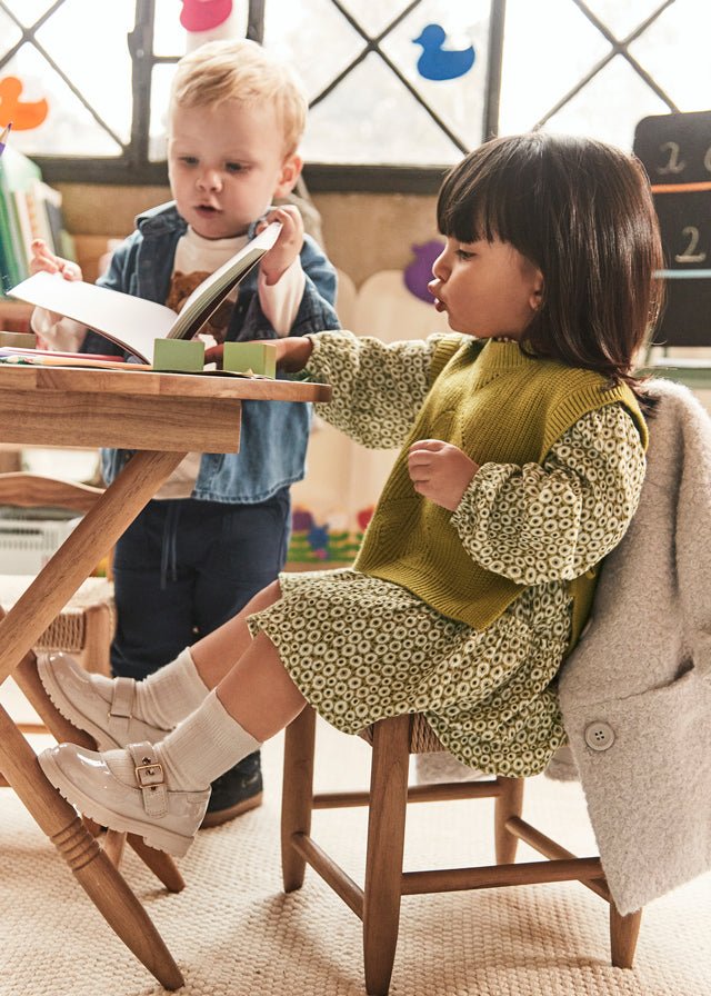 Baby Girl Knitted Vest & Printed Dress Set