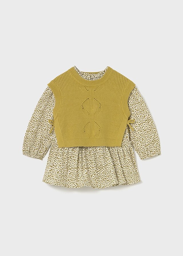 Baby Girl Knitted Vest & Printed Dress Set