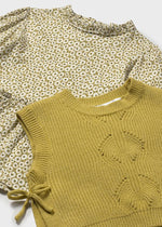 Baby Girl Knitted Vest & Printed Dress Set