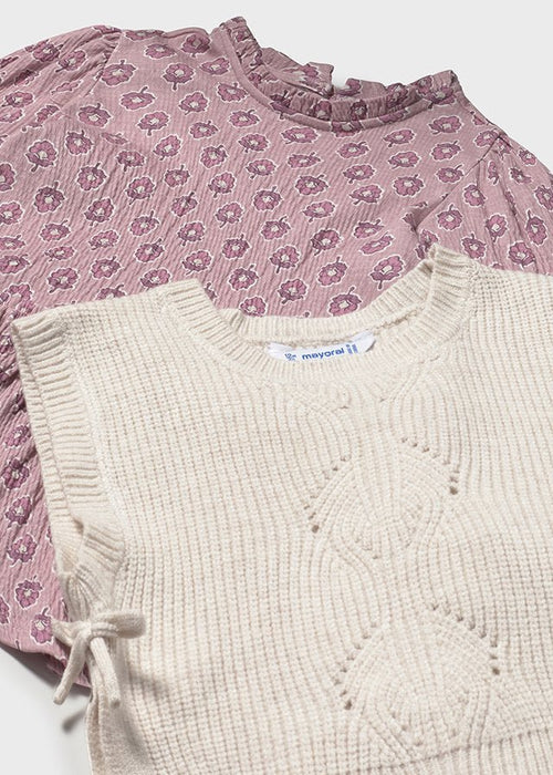Baby Girl Knitted Vest with Printed Dress
