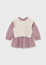 Baby Girl Knitted Vest with Printed Dress