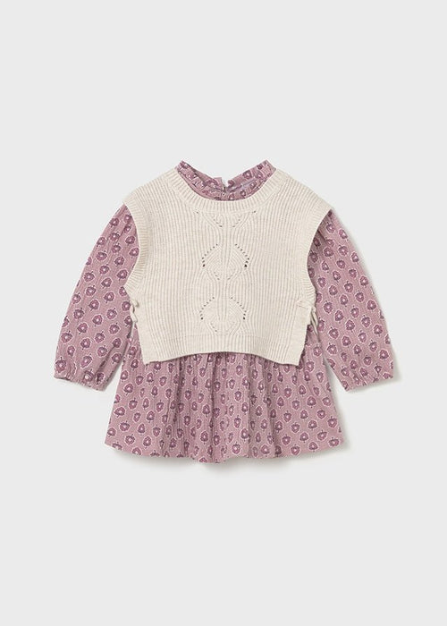 Baby Girl Knitted Vest with Printed Dress