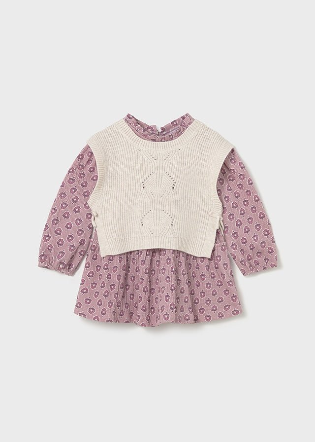 Baby Girl Knitted Vest with Printed Dress