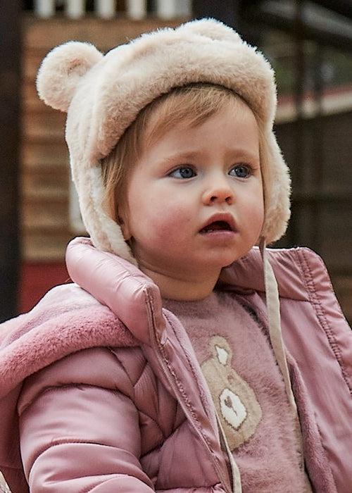 Baby Girl Light Beige Fur Hat & Scarf Set