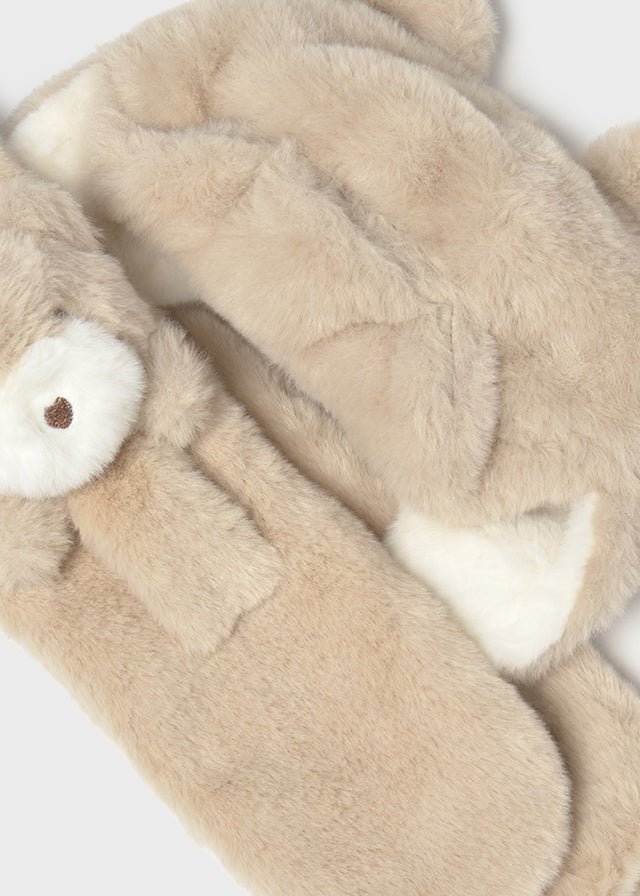 Baby Girl Light Beige Fur Hat & Scarf Set