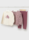 Baby Girl Mauve Cat Print Leggings Set