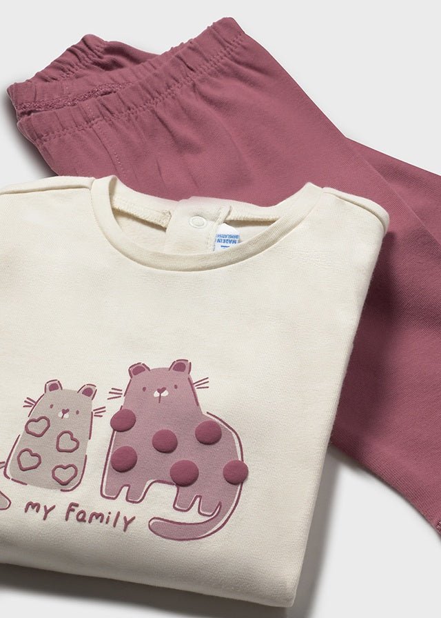 Baby Girl Mauve Cat Print Leggings Set