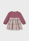 Baby Girl Mauve & Plaid Dress With Bow Detail