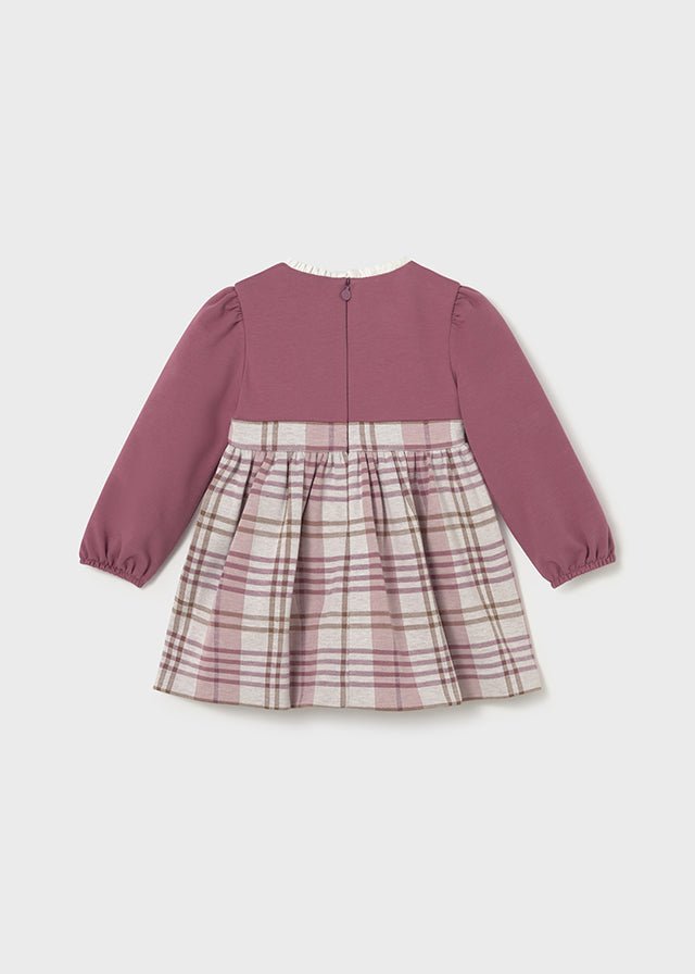 Baby Girl Mauve & Plaid Dress With Bow Detail