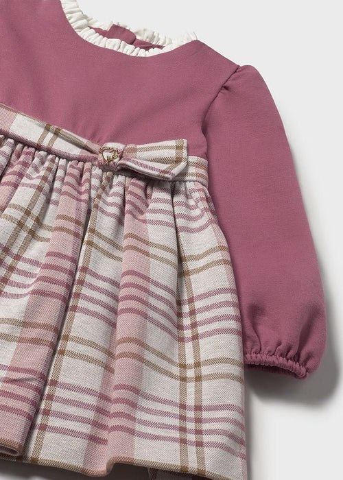 Baby Girl Mauve & Plaid Dress With Bow Detail