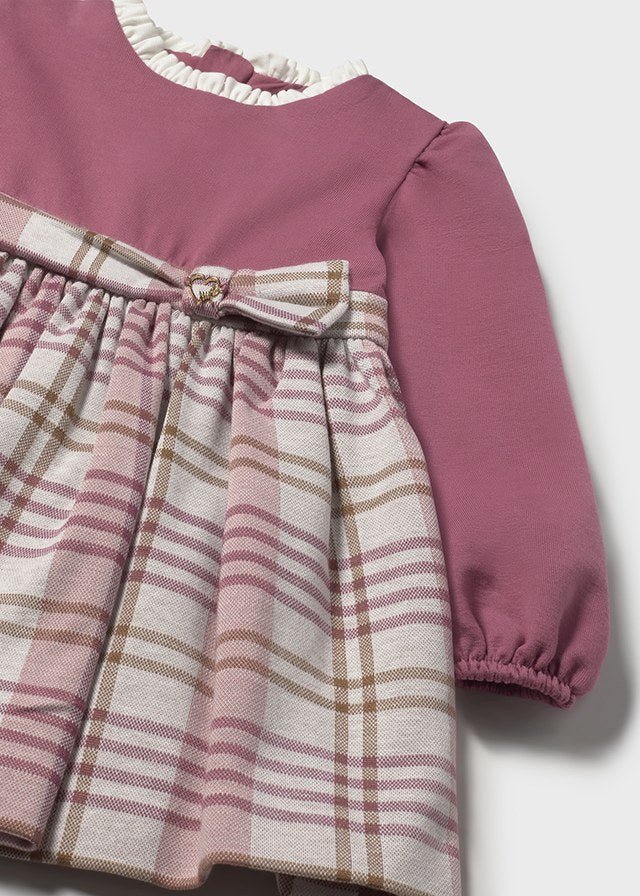 Baby Girl Mauve & Plaid Dress With Bow Detail