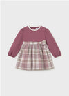 Baby Girl Mauve & Plaid Dress With Bow Detail