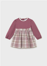Baby Girl Mauve & Plaid Dress With Bow Detail