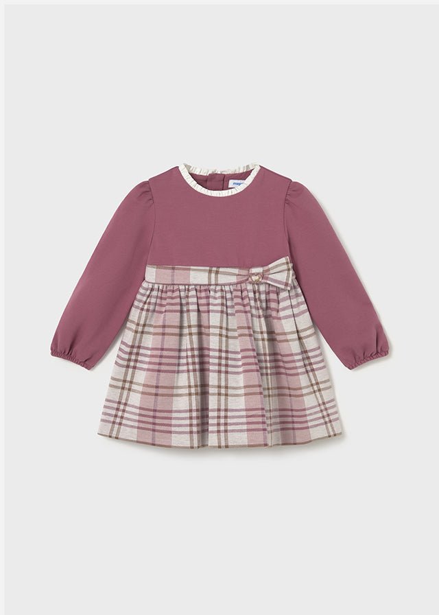 Baby Girl Mauve & Plaid Dress With Bow Detail