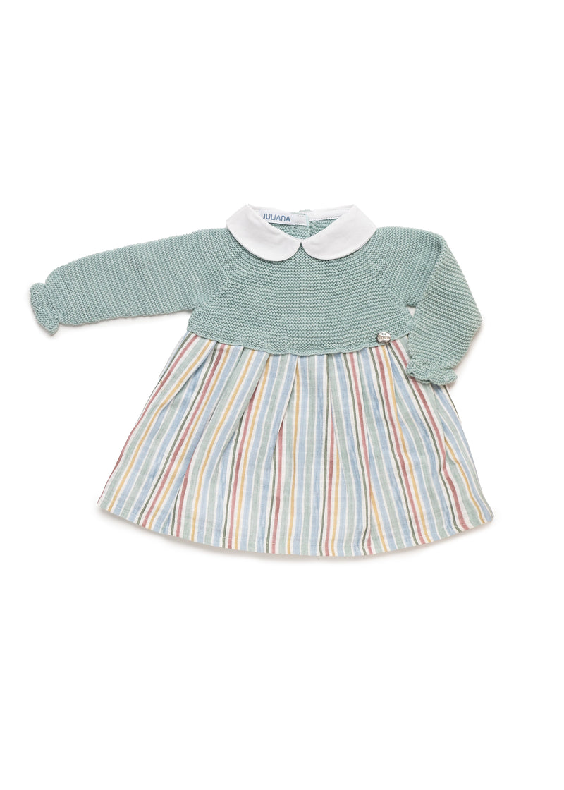 Baby Girl Mint Knit Dress with Striped Skirt