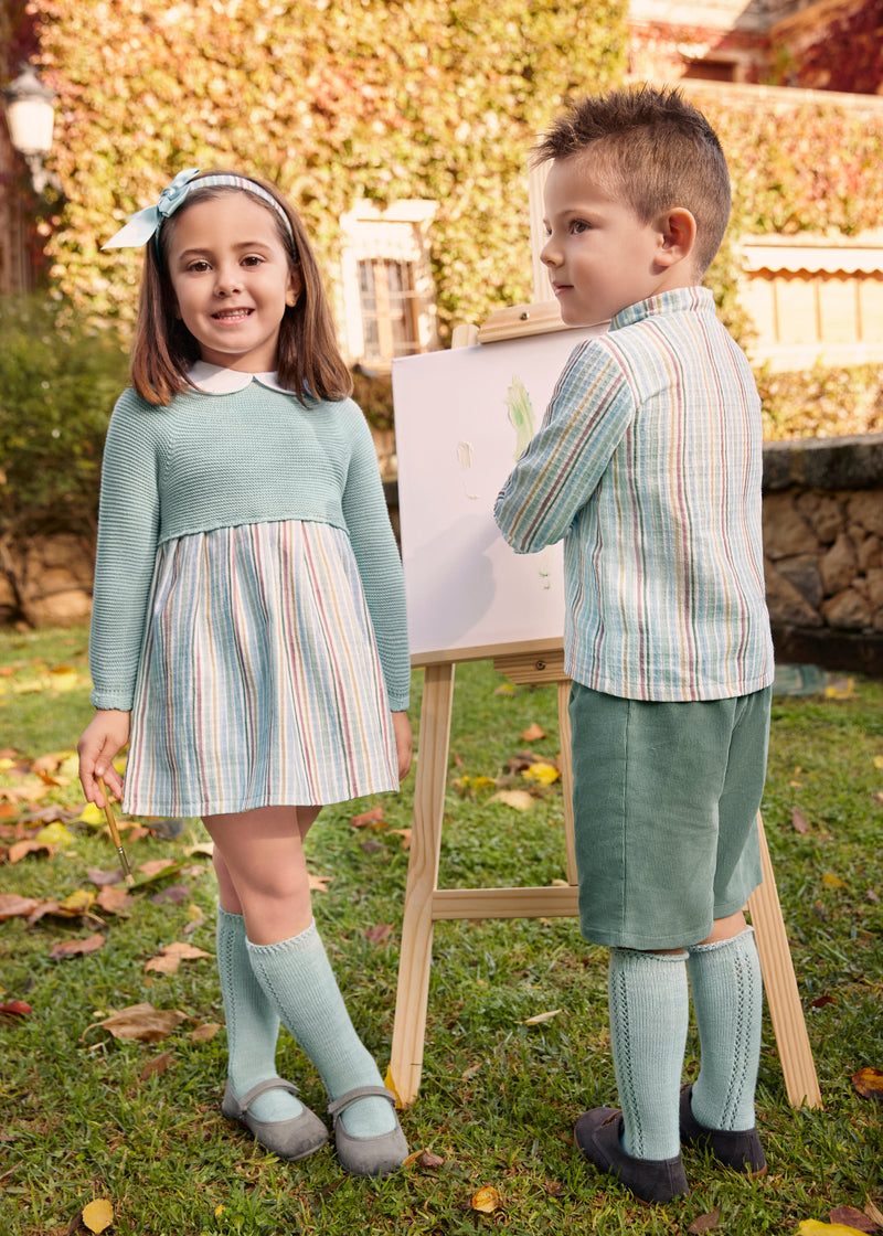 Baby Girl Mint Knit Dress with Striped Skirt