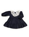 Baby Girl Navy Velvet Dress With Lace Ruffle Collar