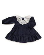 Baby Girl Navy Velvet Dress With Lace Ruffle Collar
