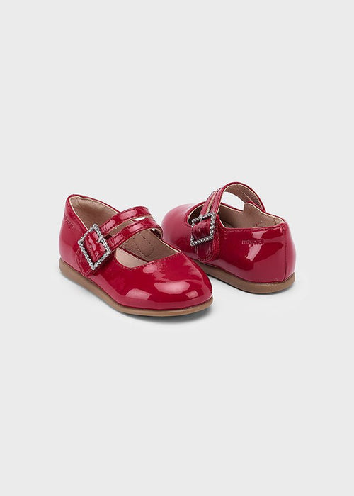 Baby Girl Patent Mary Jane Shoes with Sparkle Buckles – Red