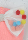 Baby Girl Pink Beanie with Bow and Pom Poms