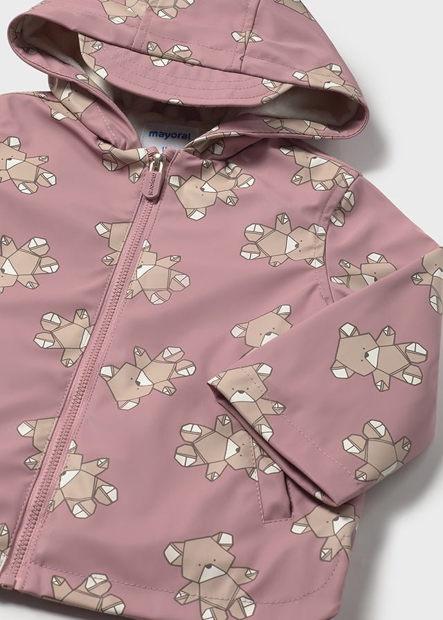 Baby Girl Pink Bear Print Rain Coat