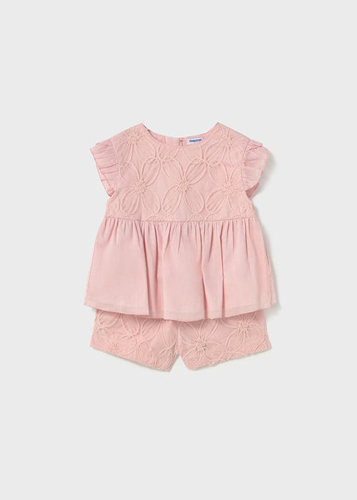 Baby Girl Pink Embroidered Short Set