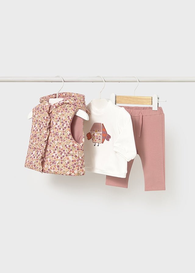 Baby Girl Pink Floral Vest & Pink Tracksuit Set
