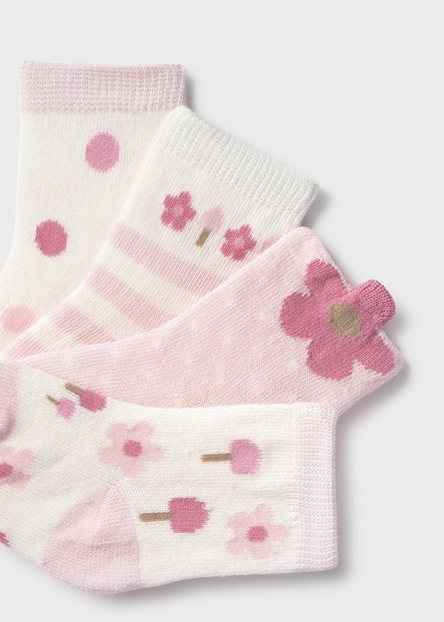 Baby Girl Pink Flower Socks 4 - Pack