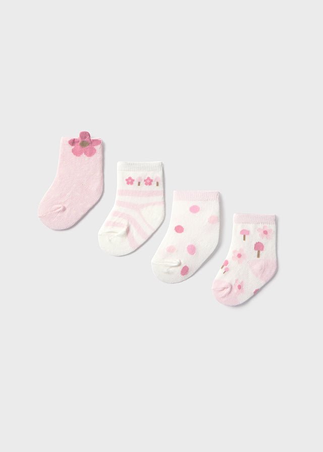 Baby Girl Pink Flower Socks 4 - Pack