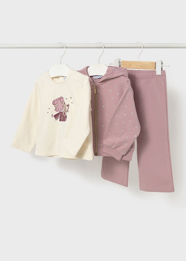 Baby Girl Pink Hooded 3 - Piece Tracksuit Set