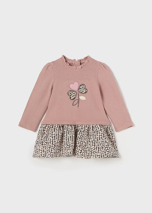 Baby Girl Pink Knit Dress with Printed Skirt (Mayoral)