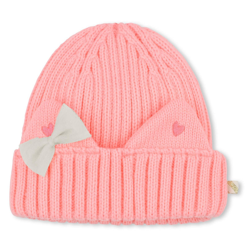 Baby Girl Pink Knit Hat with Bow and Ears