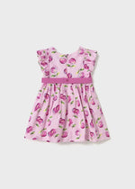 Baby Girl Pink Printed Dress with Belt