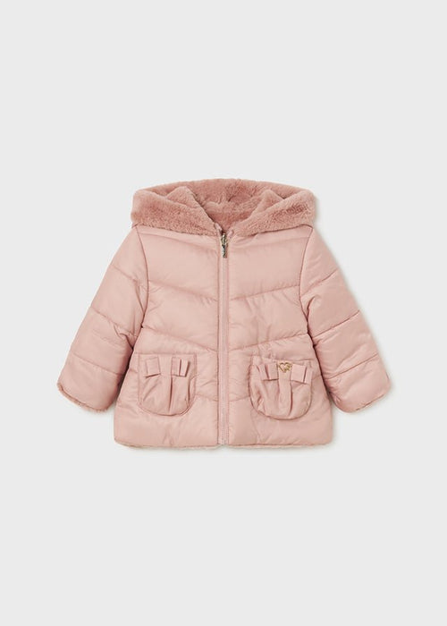Baby Girl Pink Reversible Coat with Faux Fur Lining