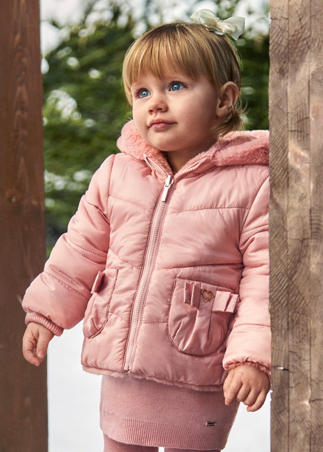 Baby Girl Pink Reversible Coat with Faux Fur Lining