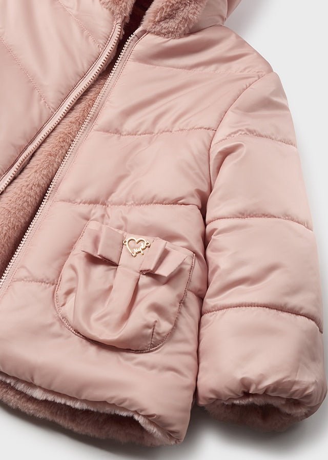 Baby Girl Pink Reversible Coat with Faux Fur Lining