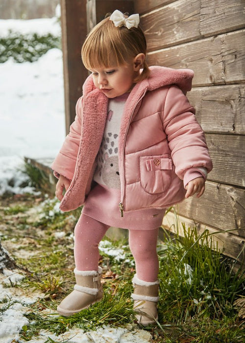 Baby Girl Pink Reversible Coat with Faux Fur Lining
