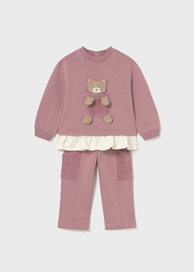 Baby Girl Pink Teddy Pocket Tracksuit