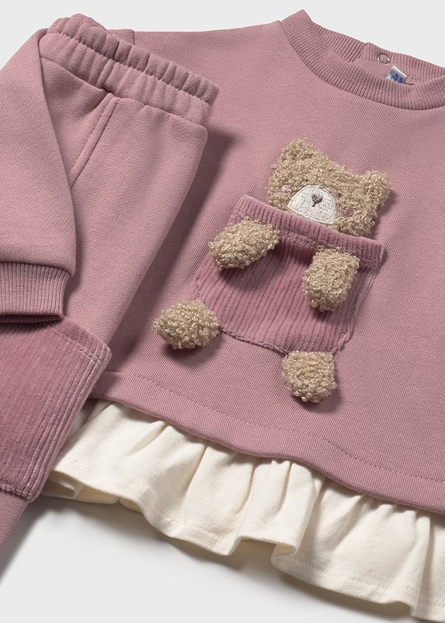 Baby Girl Pink Teddy Pocket Tracksuit