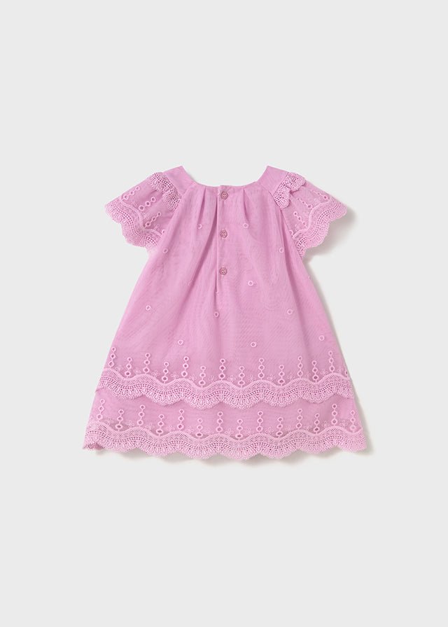 Baby Girl Pink Tulle Dress with Embroidery