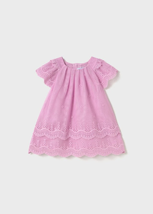 Baby Girl Pink Tulle Dress with Embroidery