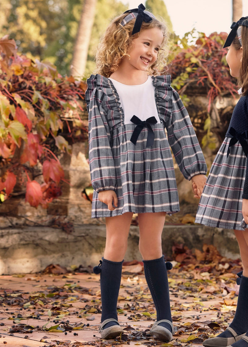 Baby Girl Plaid Dress With Velvet Bow