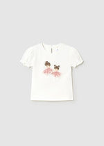 Baby Girl Puff Sleeve T-Shirt with Ballerina Print