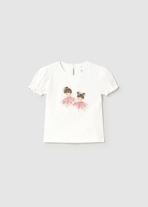 Baby Girl Puff Sleeve T-Shirt with Ballerina Print