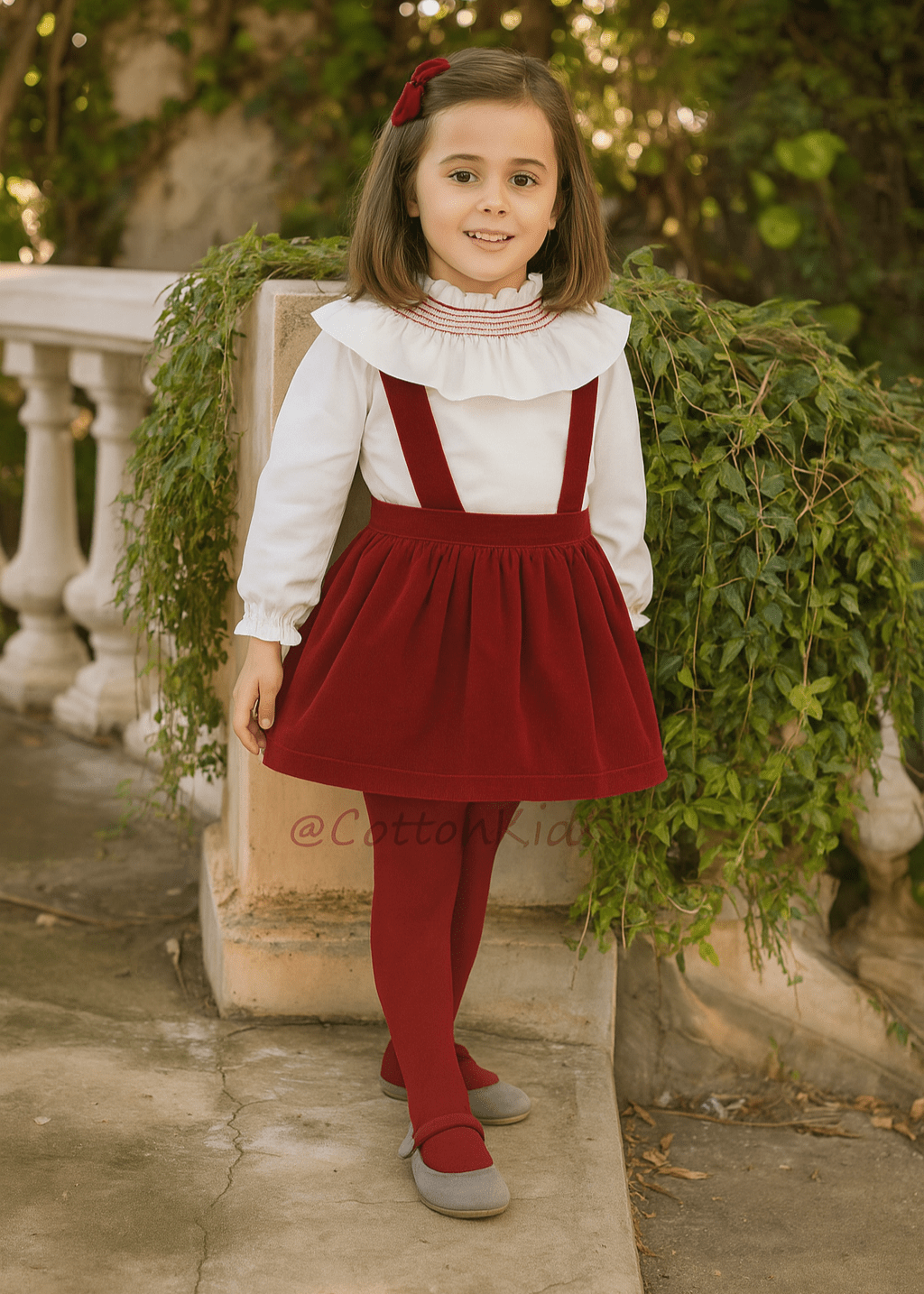Baby Girl Red Velvet Skirt Shirt Set –