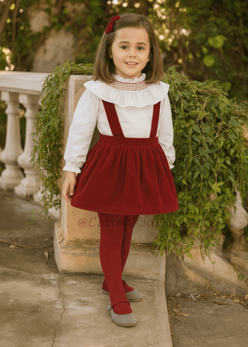 Baby Girl Red Velvet Skirt Shirt Set – - Main Image