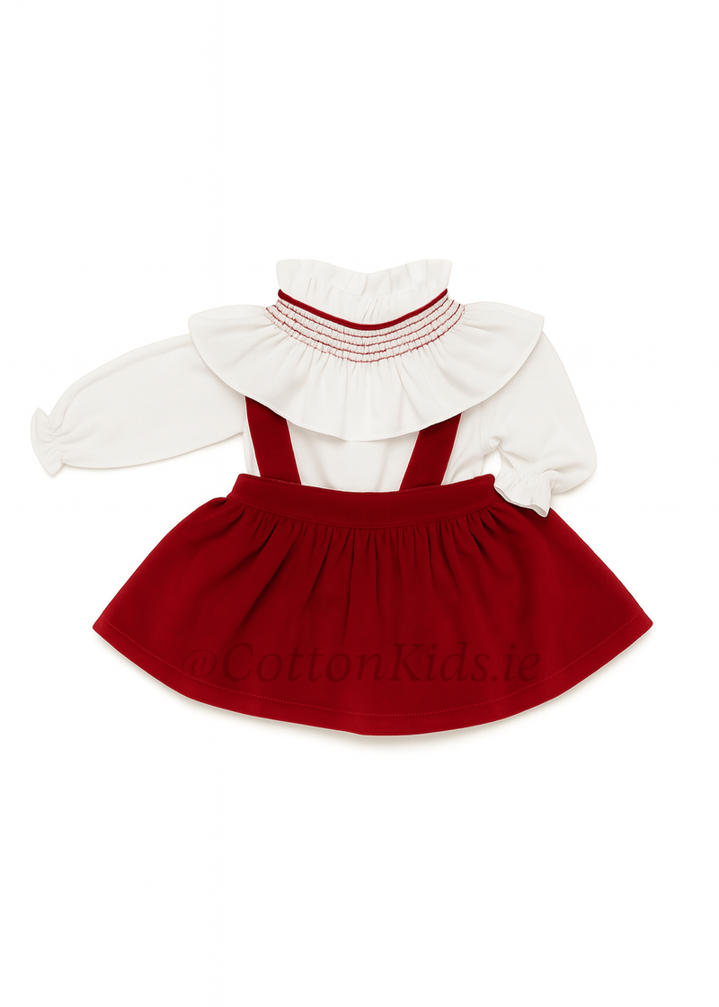 Baby Girl Red Velvet Skirt & Shirt Set