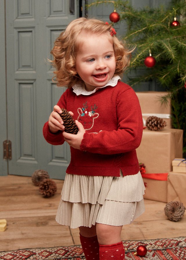 Baby Girl Reindeer Dress with Pleated Skirt